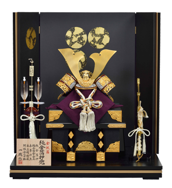 純金 大鍬 箔押兜 青色裾濃